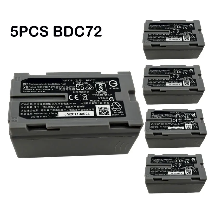 5PCS Brand New BDC72 Battery for Topcon GM-52 OS/ES FX101 Total Station Surveying Battery Li-ion 7.2V 5986mAh Instrument Battery