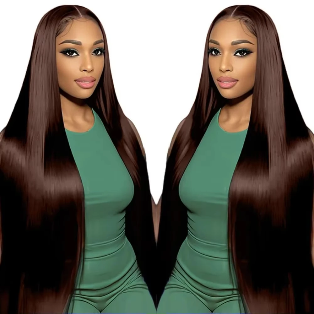 Peluca de encaje recta de hueso marrón chocolate (13x4 y 13x6 HD Frontal de encaje transparente), peluca brasileña de cabello humano de 36 pulgadas para mujeres.