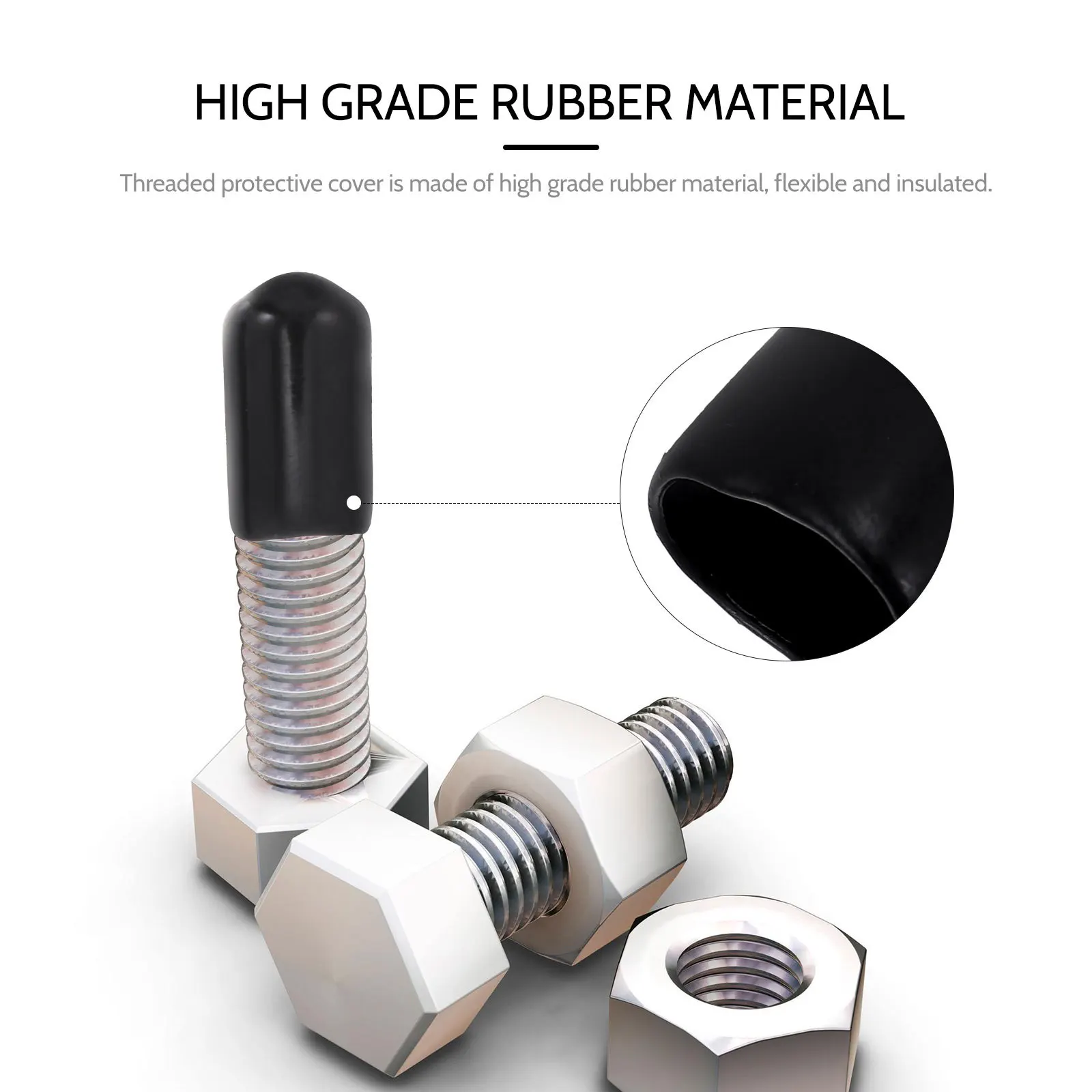 

200Pcs Thread Protector Cover Black Rubber End Caps Flexible Insulated Tubing Tip Screws Chair Feet Furniture Protection