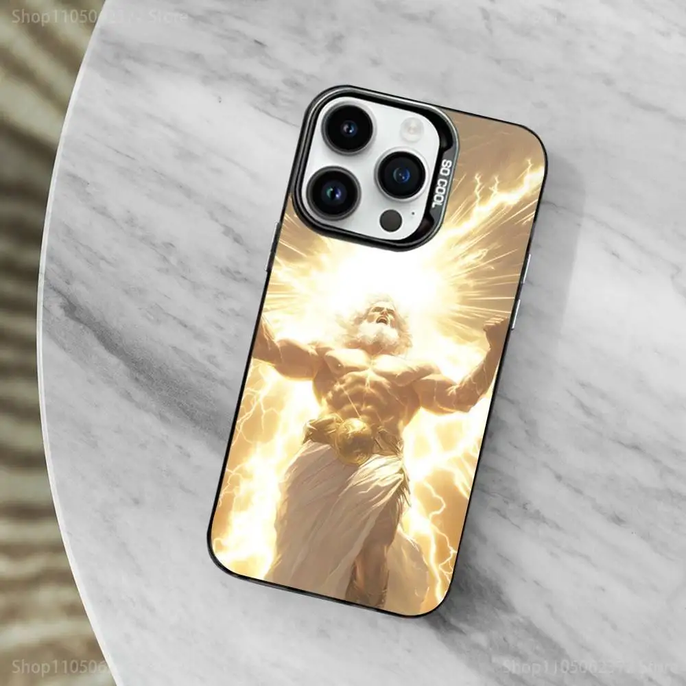 Capa de telefone da mitologia da arte grega zeus para iphone 11,12,13,16,14,15, mini, pro,xs, max preto fosco capa à prova de choque