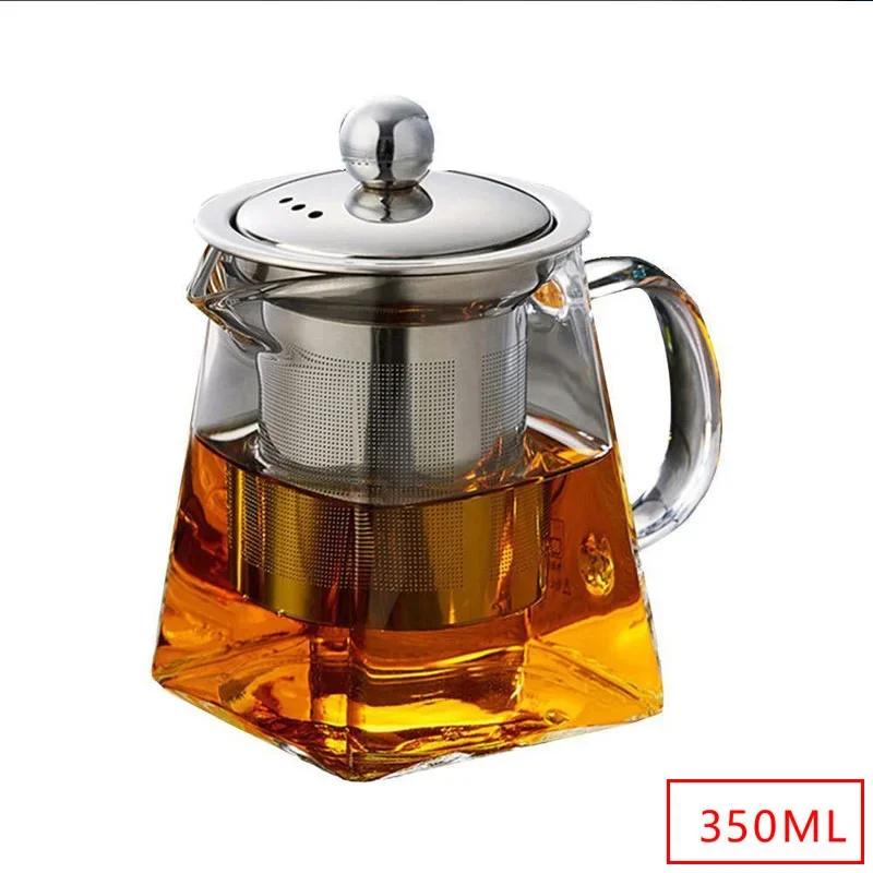 NONE Hitzebeständige Glas-Teekanne mit Edelstahl-Kaffee-Ei, beheizter Behälter, Teekanne, guter, klarer Wasserkocher, quadratische Filterkörbe 5