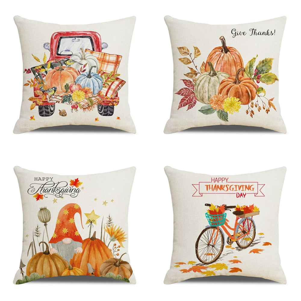 

Bicycle Maple Leaf Pillow Case Orange White Pumpkin Dwarf Thanksgiving Cushion Set Living Room Bedroom Autumn Harvest Home Decor