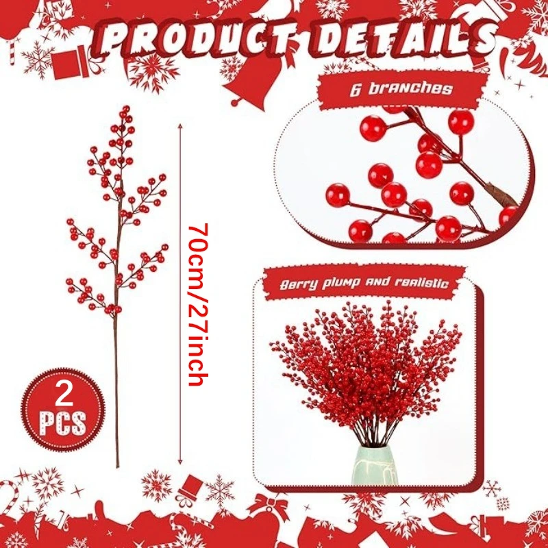 2 قطعة جذع التوت الأحمر الاصطناعي 55/70/85 سنتيمتر باقة طويلة وهمية ل شجرة عيد الميلاد الديكور ديكور المنزل هدية السنة الجديدة نافيداد