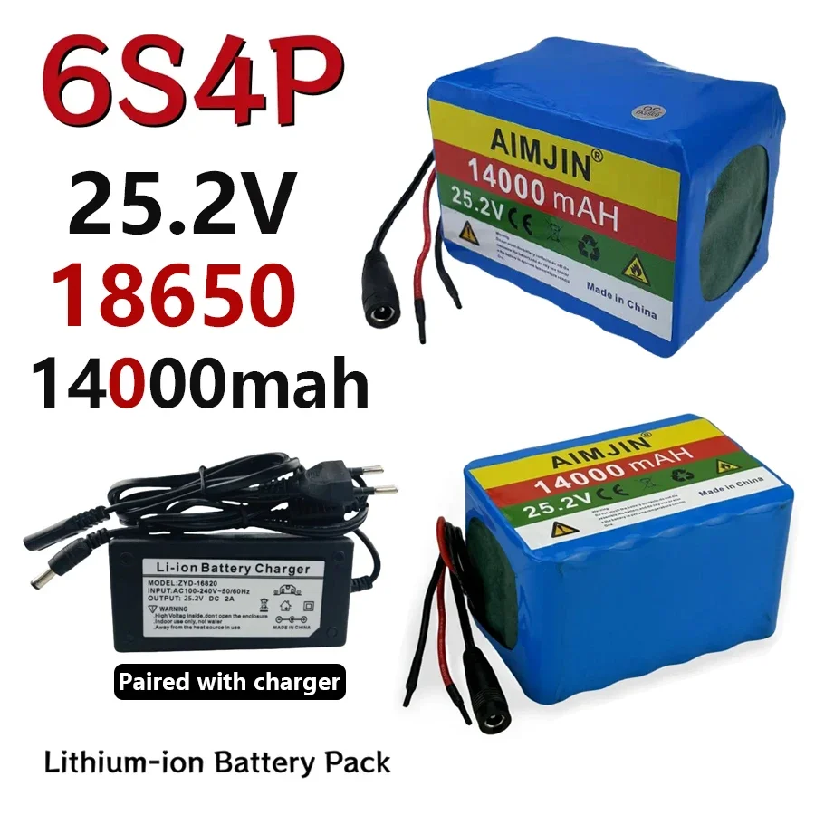 

18650 Battery Lithium 24V 14Ah 25.2V 14000mAh 6S4P Battery Pack Moped Battery 500W BMS