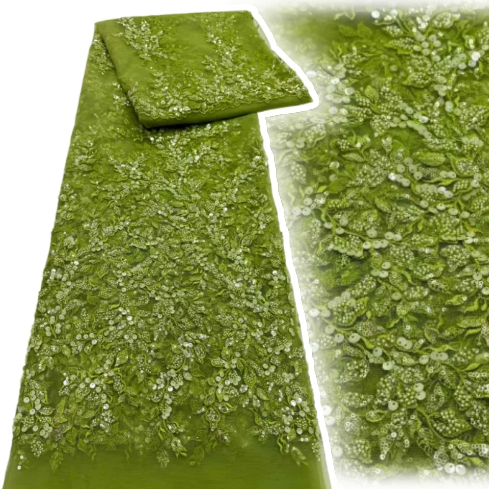 

5yards African Sequins Beaded Groom Net Lace Fabric High Quality French Tulle Embroidery Nigerian Lace for Wedding Dress SZ1326