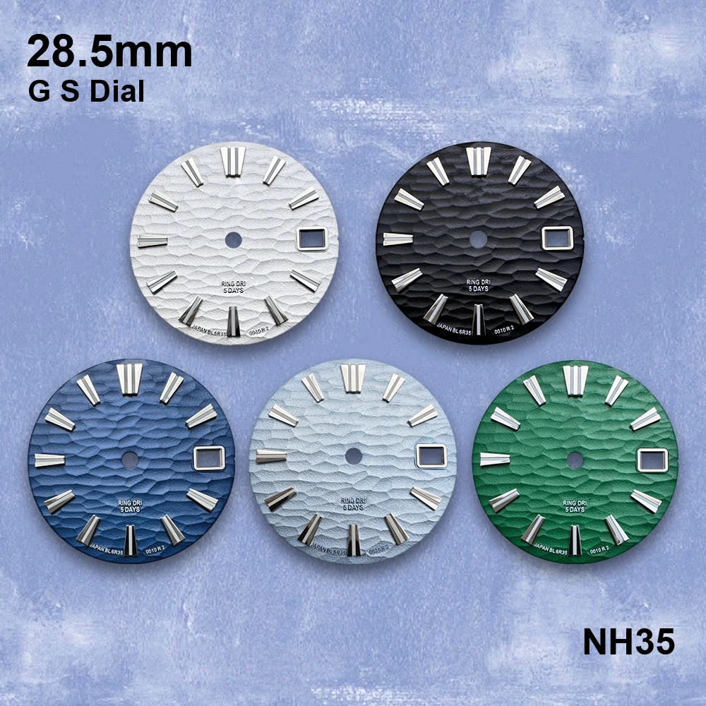 

28.5mm G S Logo 3D Wave Dial Fit NH35/NH36/7S/4R Japanese Movement Green Luminous High Quality Watch Modified Accessories