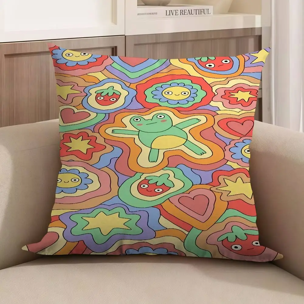 

Colorful Cartoon Frog And Fruit Pattern Pillow Cover For Bedroom Room And Living Room Sofa Decorative Cushion Cover