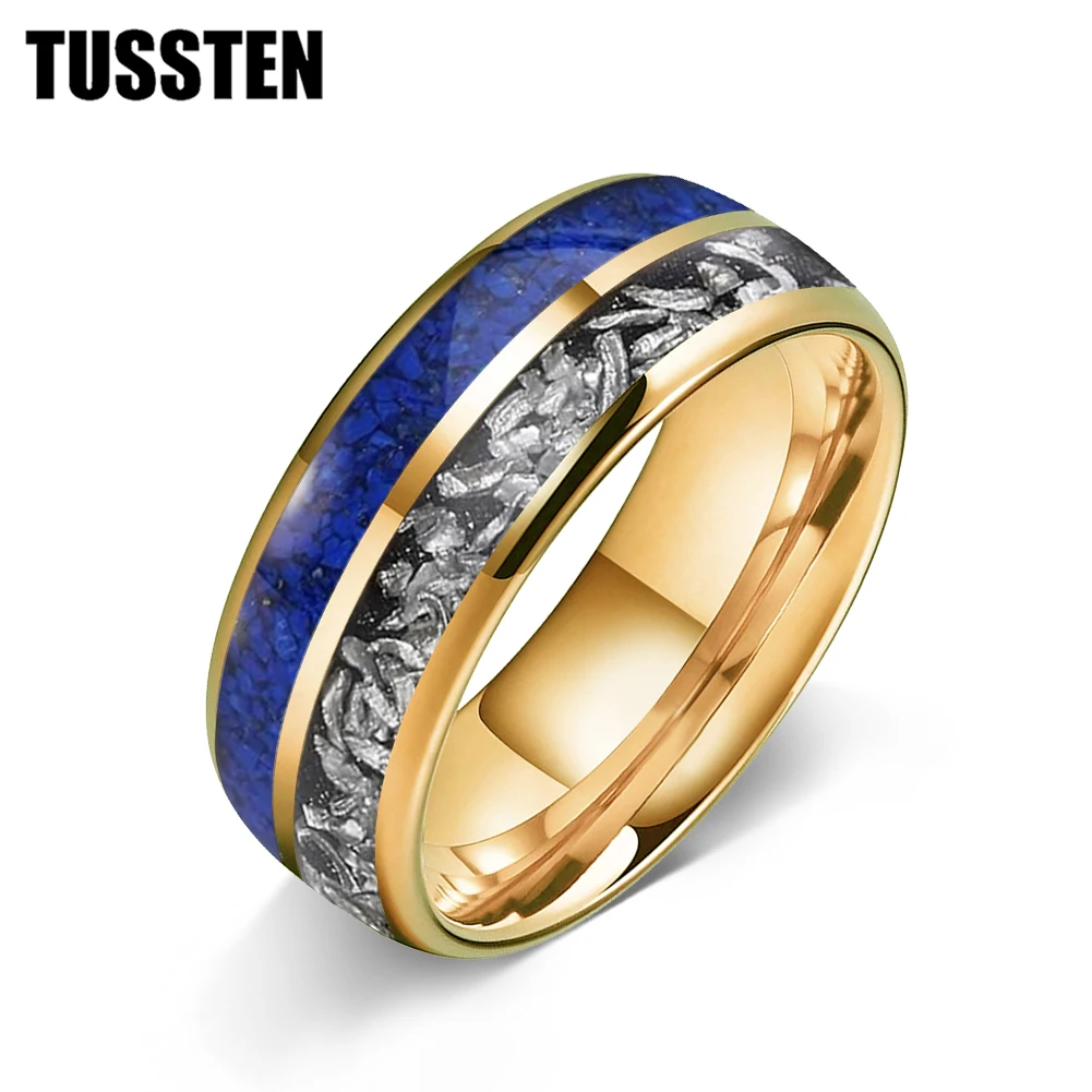 

TUSSTEN 6/8MM Meteorite Lapis Lazuli ring Wedding tungsten ring for men And women Anniversary Gift comfortable Fit