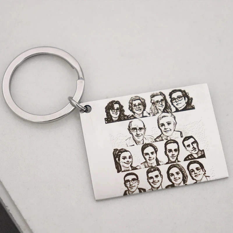 

WLP 30*40mm Square Family Member Photo Customized Keychain Stainless Steel Logo Kids Drawing Picture Personalized Keyring Gift
