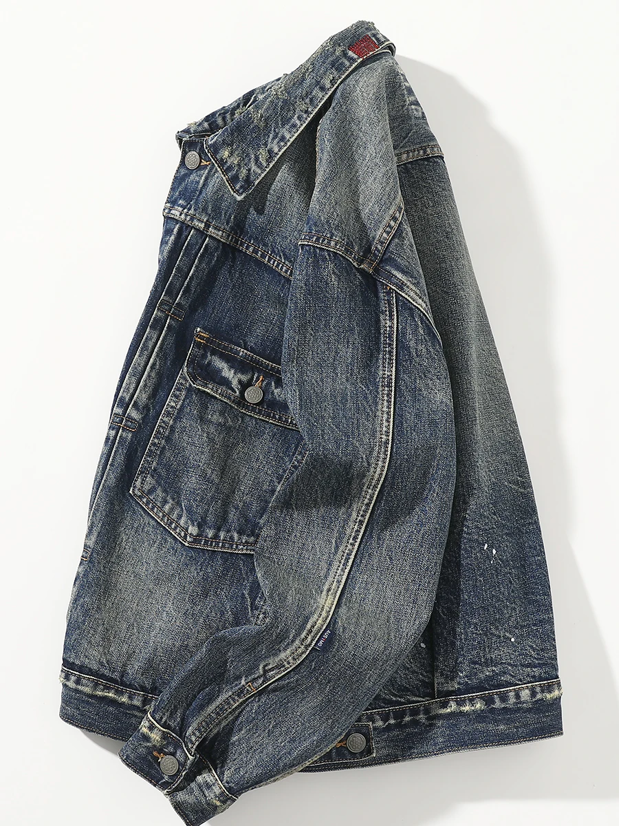 

Autumn and Winter New Japanese Retro Heavyweight Denim Cargo Jacket Men's 95% Cotton Washed Old Casual Loose Multi-pocket Coat