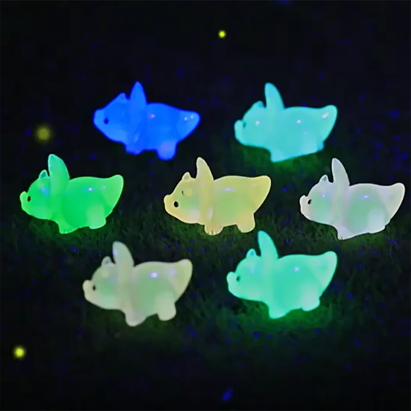 100PCS Noctilucent DinosaurResin Miniature Figurines Luminous Triceratops Moss Microlandscape Decoration Fairy Garden Home Decor