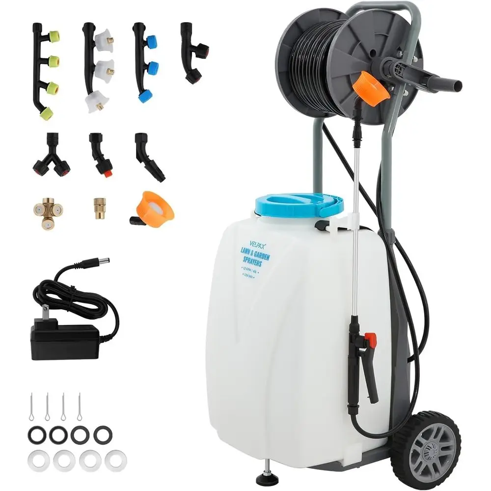 

10.6 Gallon Battery Powered Sprayer with Double Proional Pump, Portable Sprayer with Wheels,0-94 PSI,12V 8Ah Battery,Adjustable