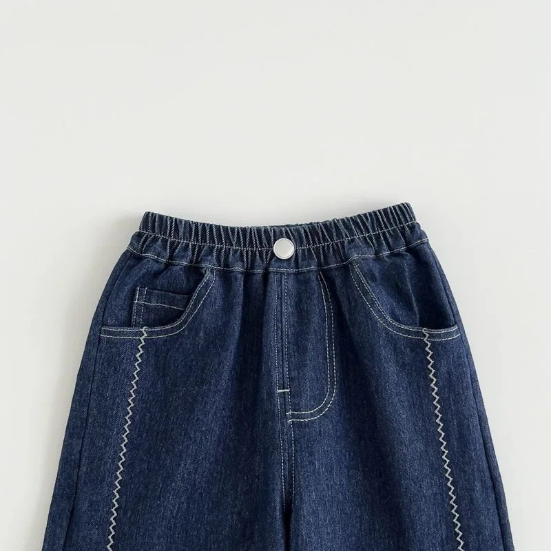 Spring and Autumn Girls' Jeans Baby Foreign Children's Korean Lace Flanged Loose and Stylish Wide Leg Pants