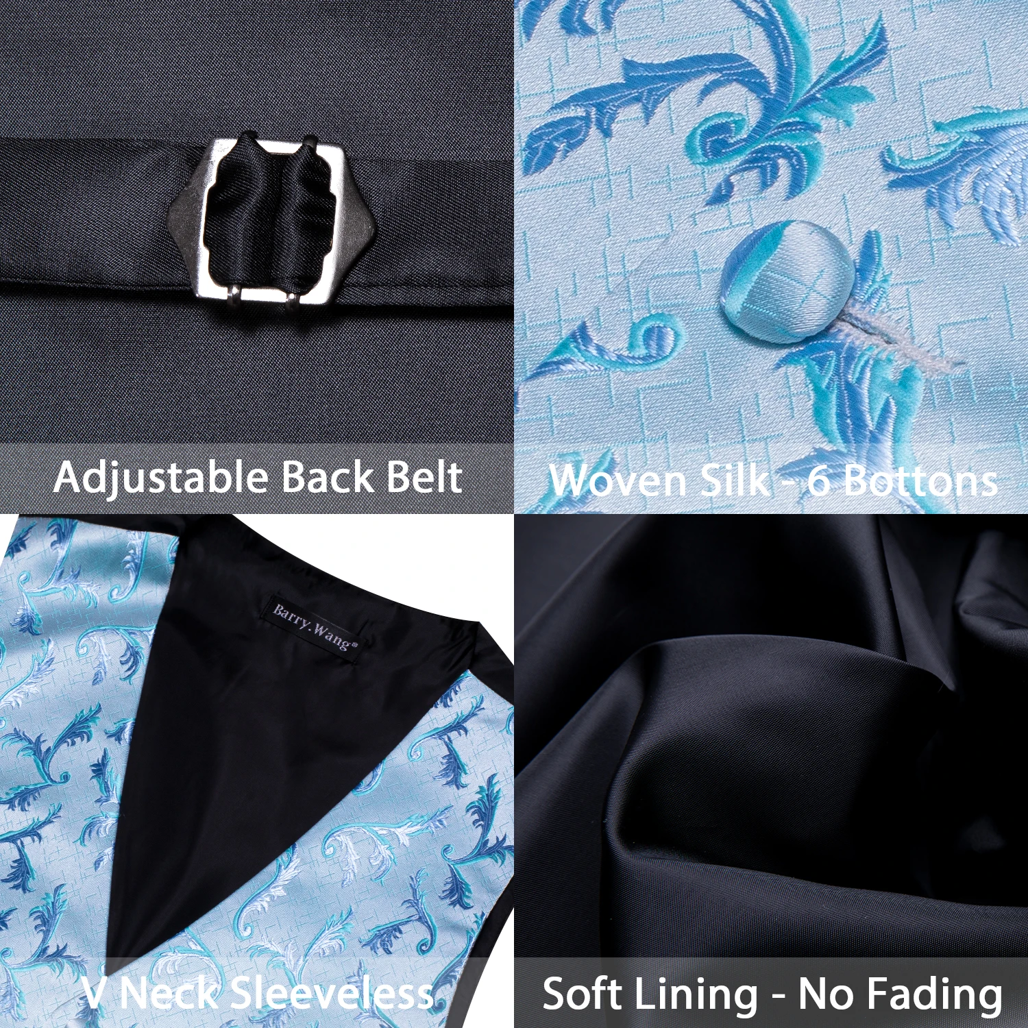 Barry.Wang 100 Colors Silk Men Vest Tie Hanky Cufflinks Set Paisley Floral Waistcoat Jacquard Sleeveless Jacket Wedding Business