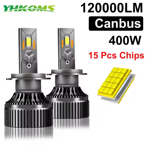 YHKOMS 400W 120000LM H7 H4 LED Headlight Canbus H1 H8 H9 9005 9006 HB3 HB4 H11 Bulb Fog Lamps Bulbs High Low Beam Auto 12V 6000K