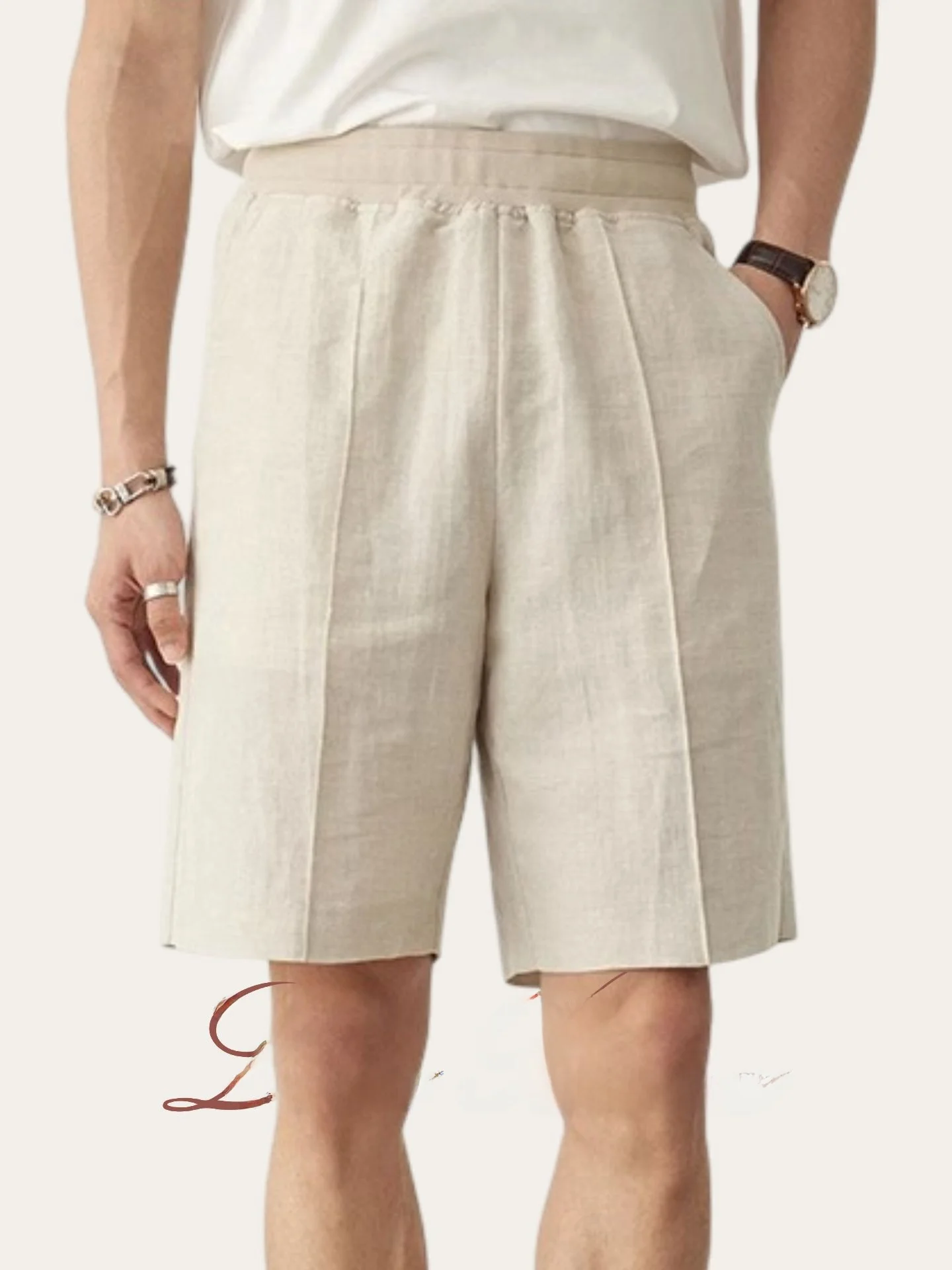 

Lightweight Casual Loose Men's orts Busin Gentleman Sle Five-Quarter Pants Summer Straight Leg Mid-Waist orts