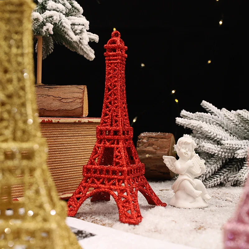 2PCS Miniature Eiffel Tower Model For Christmas Tree Decorations, Perfect For Window Displays And Festive Decor