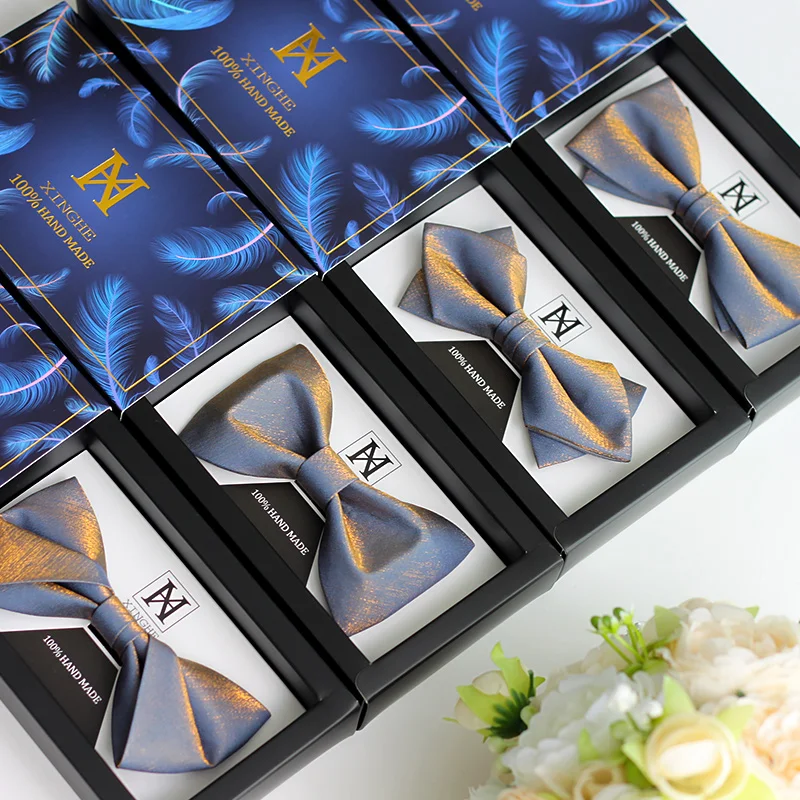 Silk bow tie wedding male groom best man gray blue fashion bow bowtie high-end gilt series