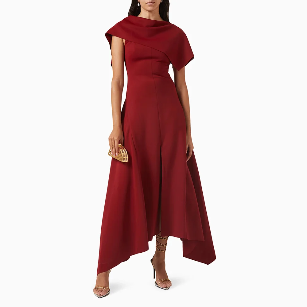 

Midi Evening Dresses Burgundy A Line Sleeveless Elegant Formal Party Gowns for Women 2025 High-Low Ankle Length Evening Gown