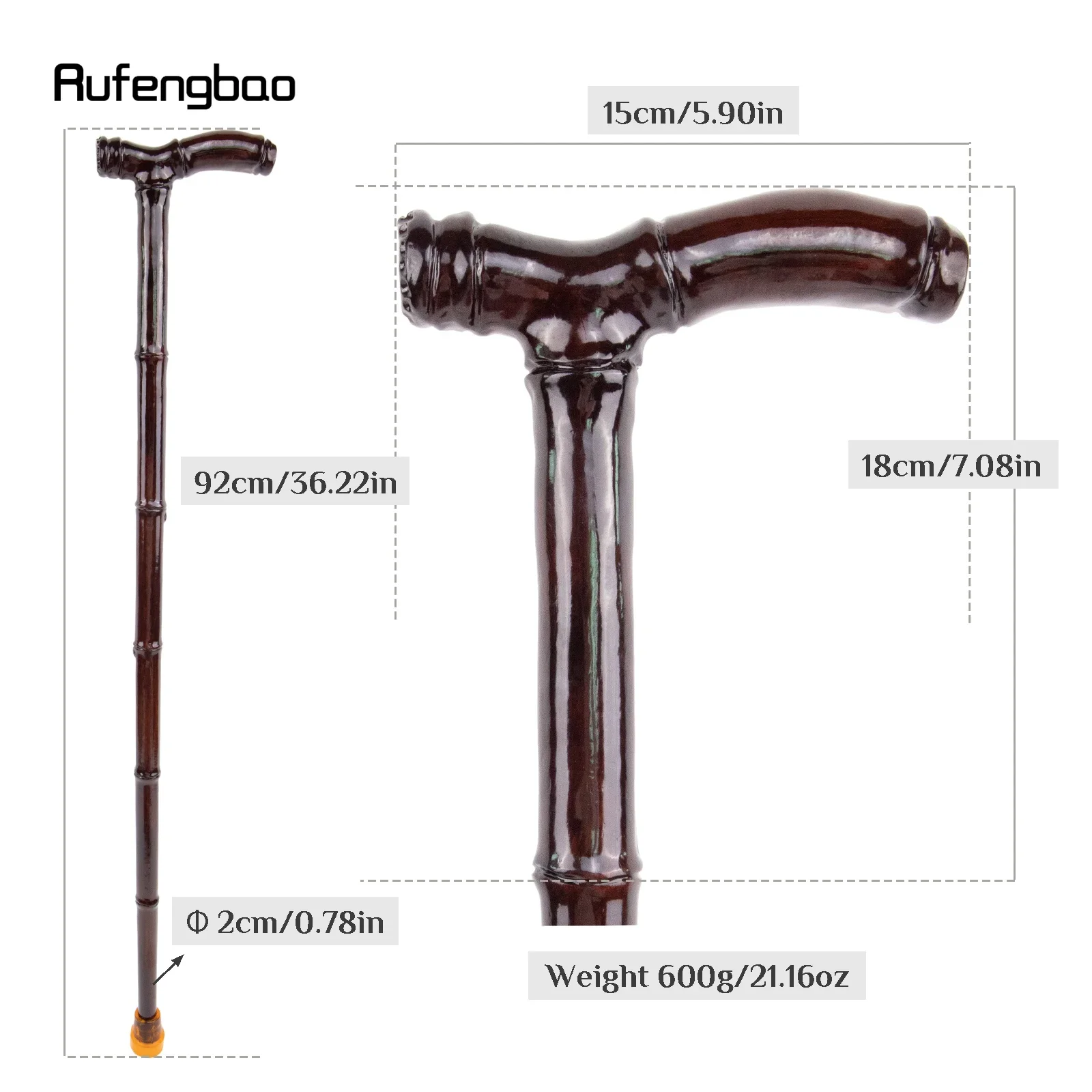 Bruine Bamboe Houten Single Joint Fashion Walking Stick Decoratieve Cospaly Cane Halloween Mace Kruk Wand Crosier 92Cm