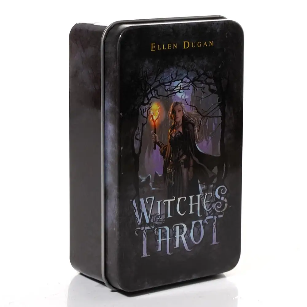 

10.3*6cm Witches Tarot In A Tin Metal Box Tarot Deck with PDF Guide Book Divination Fate Cards