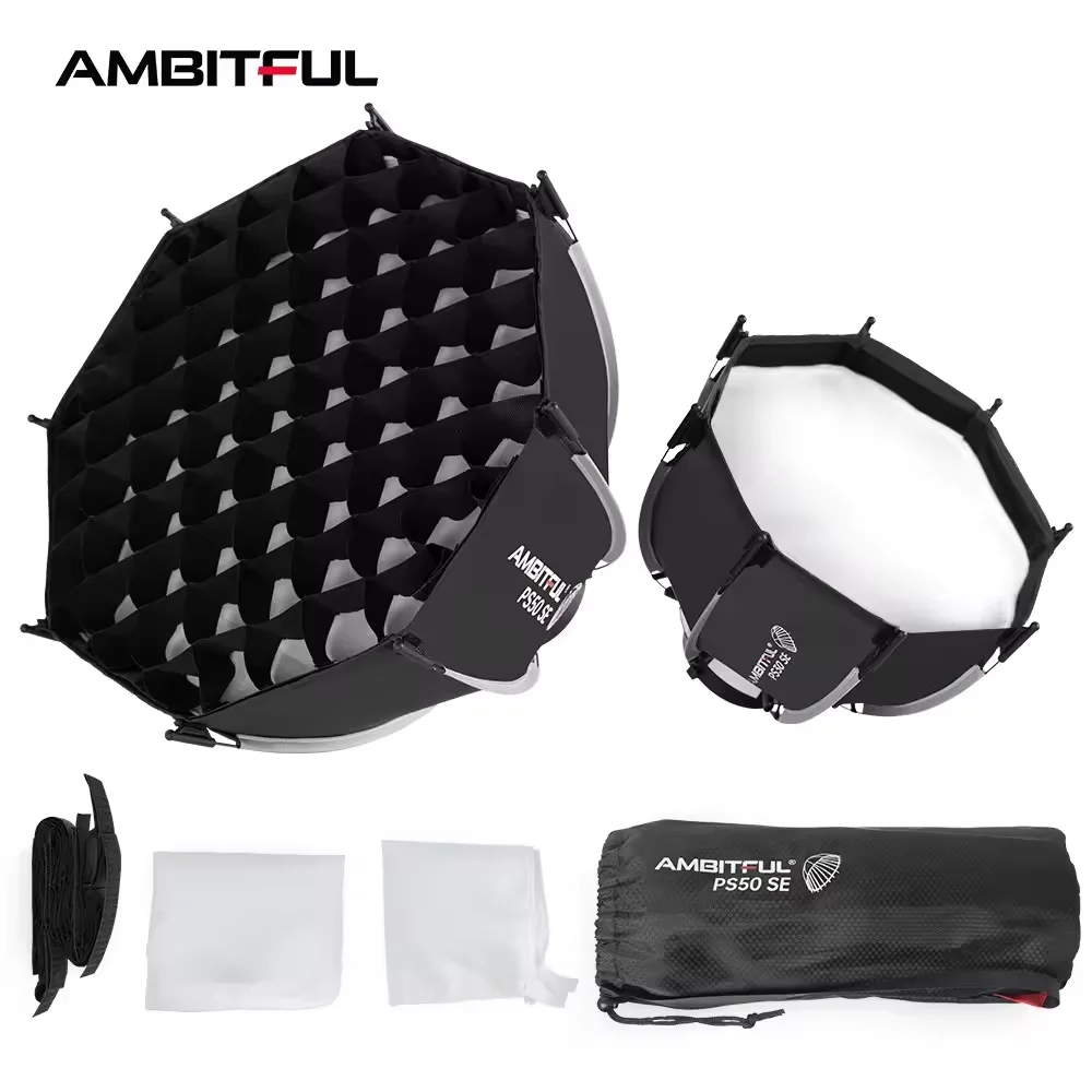 Ambitful PS30/PS50 SE 30cm 55cm Mini Quickly Release Bowens Mount Octagon Softbox + Honeycomb Grid Outdoor SoftBox for LED Flash