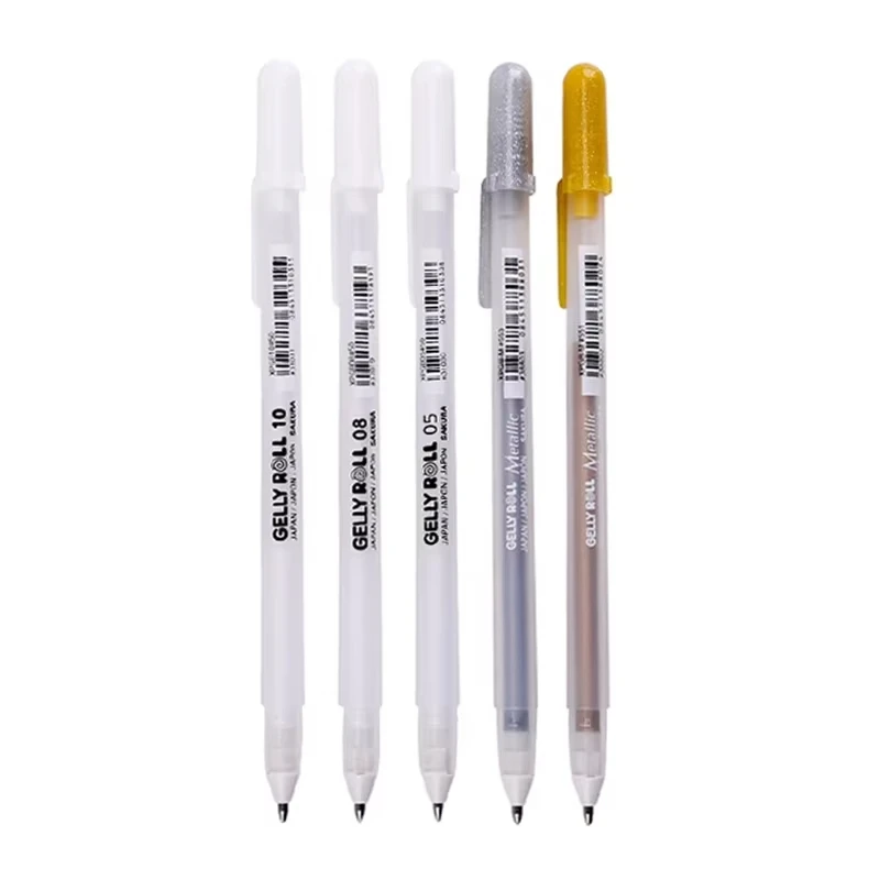 3 pçs sakura gelly rolo gel canetas destaque marcador para diário arte desenho clássico tinta branca ponto sortido fino médio negrito