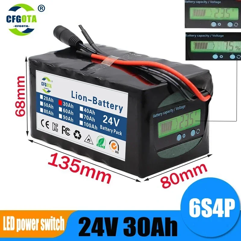 6s4p 24V 30Ah 18650 Battery Lithium Battery 25.2v Electric Bicycle Moped /Electric/Li ion Battery Pack with Capacity Indicator