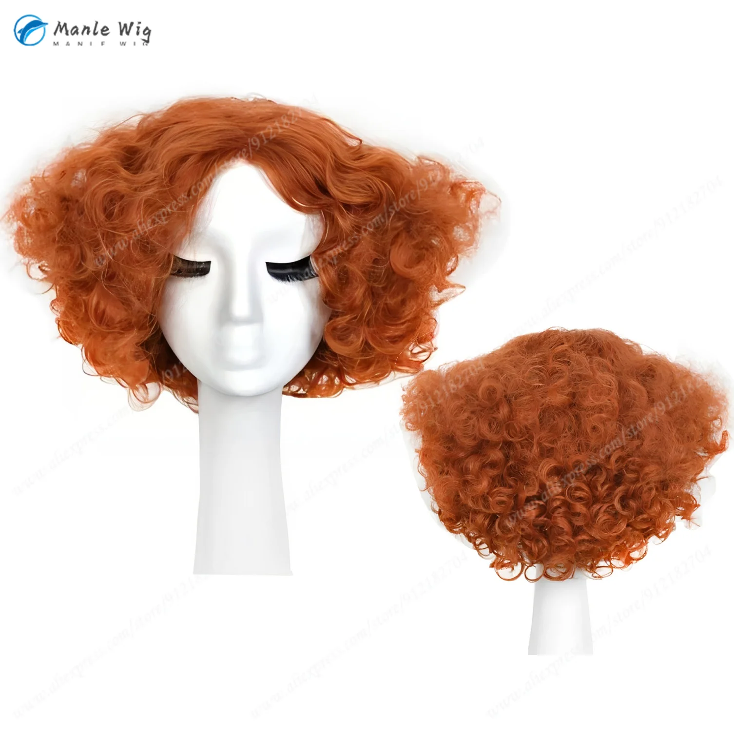 Anime Mad Hatter Cosplay Wigs Short Orange Brown Curly Wave Wig Heat Resistant Synthetic Hair Halloween Wigs + Free Wig Cap