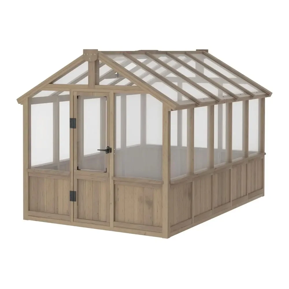 6x10FT Greenhouse, Greenhouses for Outside with Cedar Frame, Wood Greenhouse with Adjustable Vent, 6MM, Customized