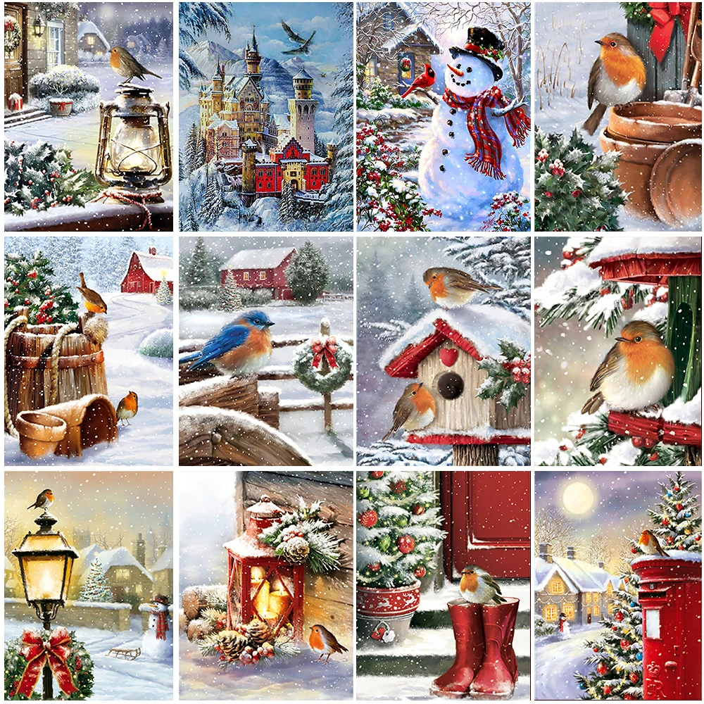 Winter Scenery Diamond Painting Snow Bird Mailbox Christmas Tree Snowman Diamond Embroidery Painting Creative Crafts Home Decor