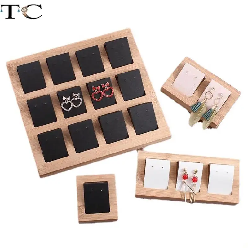 

Bamboo Wood Flannelette Pu Leather Earrings Storage Display Rack Jewelry Display Tray Earrings Pearl