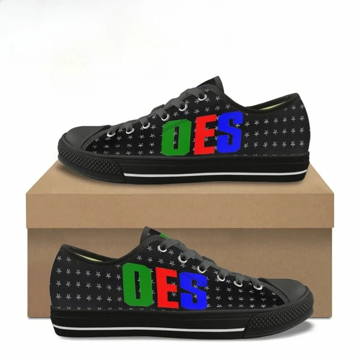 Women's Low Top Canvas Shoes New Hot Order of The Eastern Star Sisterhood Printed OES Casual Flat Shoes Ladies Lace up Sneakers