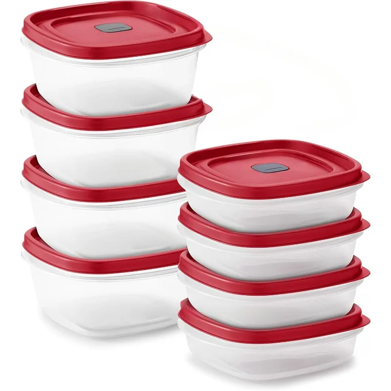 16-counts Plastic Food Storage Set, Red Vented Lids-Microwave,Dishwasher Safe: for Meal Prep,Leftovers, and Kitchen Organization