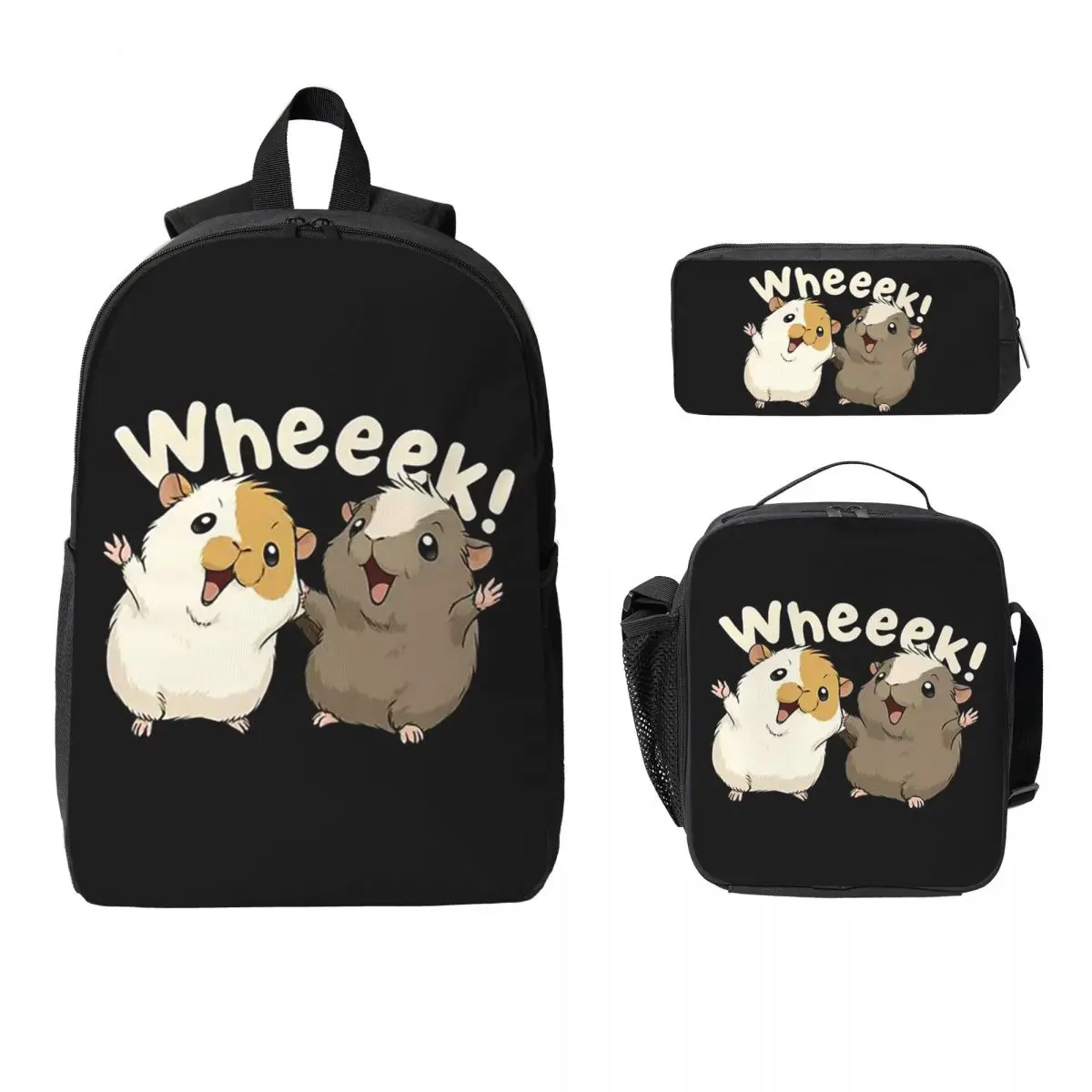 Happy Guinea Pig Backpack Boys Girls BookBag School Bag Computer Shoulder Bags 3ps Insulated Lunch Bag Pencil Case