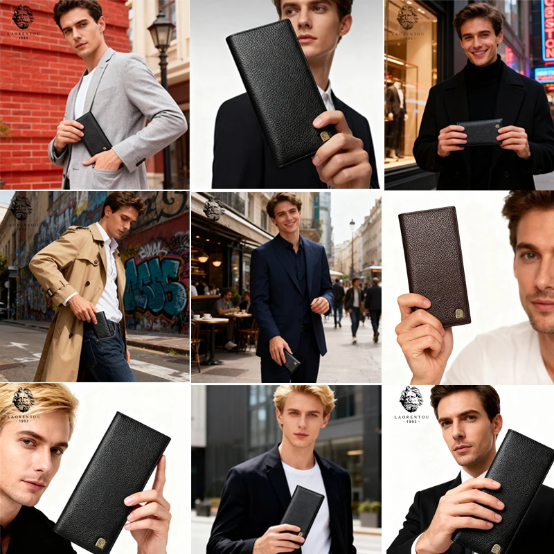 LAORENTOU erkek cüzdan yumuşak hakiki deri cüzdan iş kartı için yeni varış uzun çanta cüzdan el çantası baba için