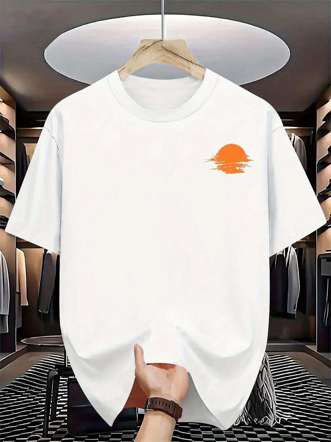 Vintage Minimal Sunset Horizon Print Mens 100% Cotton T-shirt Small Chest Nature Landscape Short Sleeve Casual Street Fashion Ts