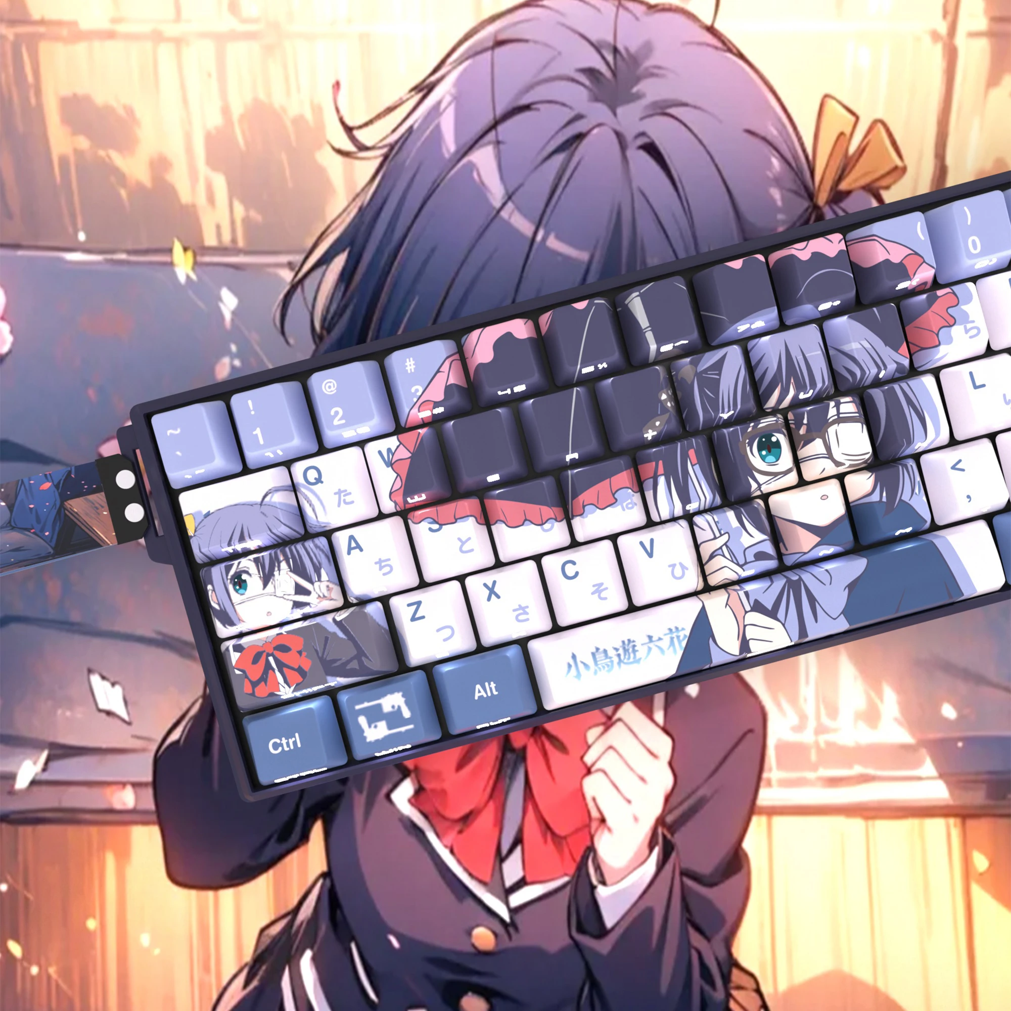 129 Kes Takanashi Rikka Translucent Keycaps Anime Side Print Keycaps PBT Dye-Sub Cherry for Mechanical Keyboard Wooting 60 65 68
