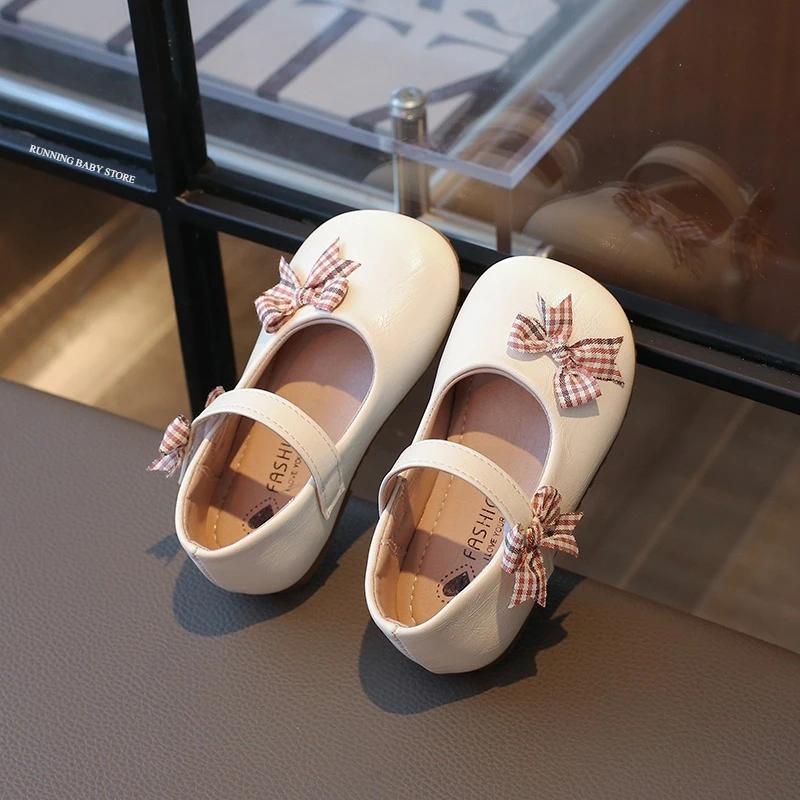 Plaid Bow-tie Decos Children Shoes Girls Spring Autumn School Shoes Princesss Leisure mary janes Student Girl Daily Shoes