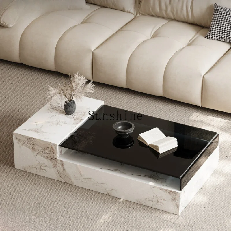 

Modern simple rectangular glass coffee table large apartment living room household rock plate coffee table