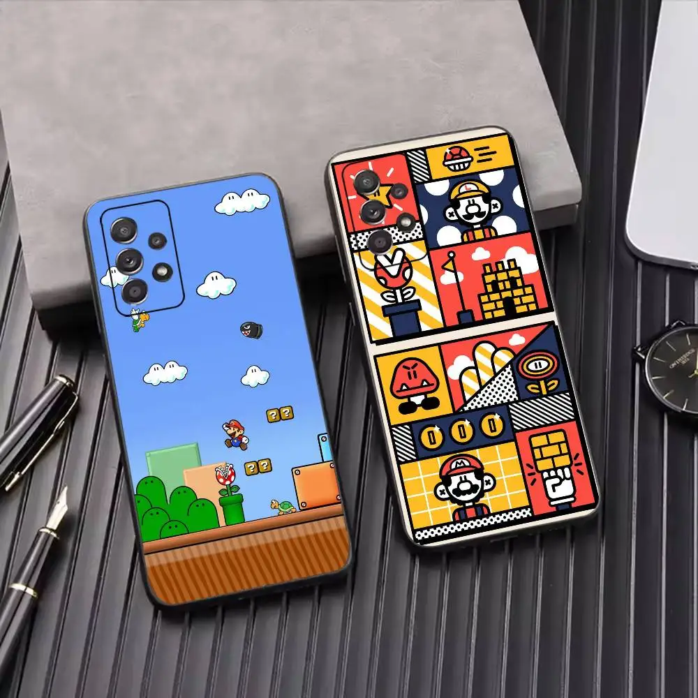 Cartoon Super M-Mario Retro Phone Case Black Silicone Soft For Samsung S25,S24,S21,S22,S23,S30,Ultra,S20,Plus,Fe,Lite