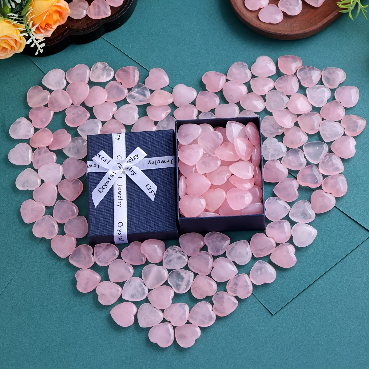 20/30/50PCS Rose Quartz Heart Natural Crystal Gift Set Polished Stones Healing Reiki Gemstone Valentine Gift For Women