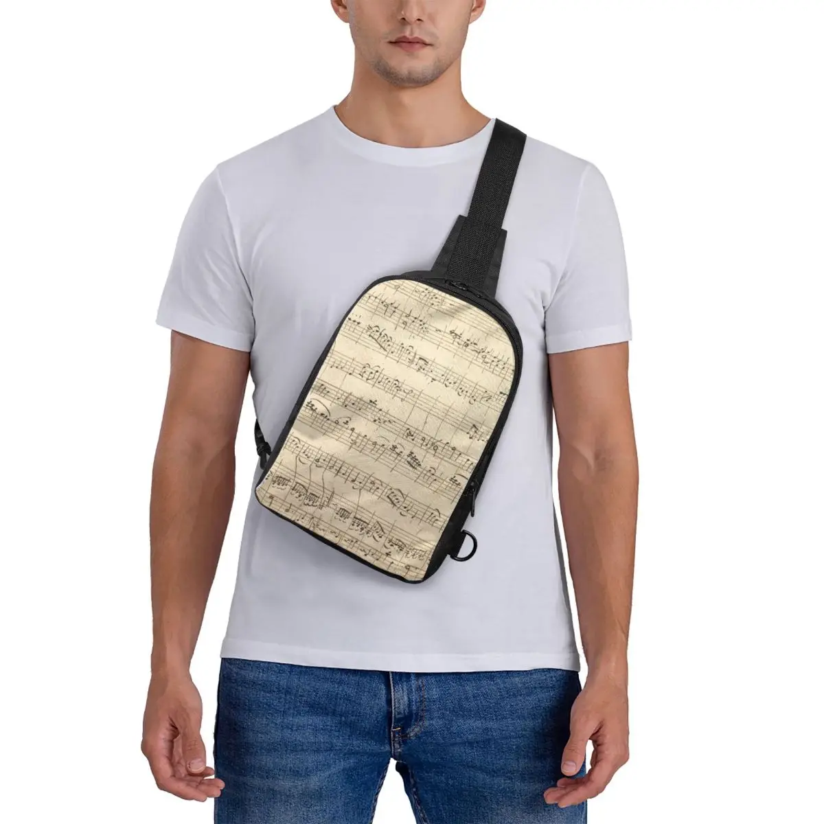 Wolfgang Amadeus Mozart Sheet Music Chest Bag Dual Pocket Retro Durable For Gift Cross chest bag Customizable