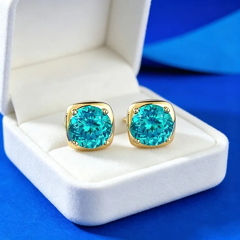 Women Commute Luxury Stud Earrings Solid PT950 Platinum 8.0mm Round Pink Sapphire Moissanite Elegant Jewelry