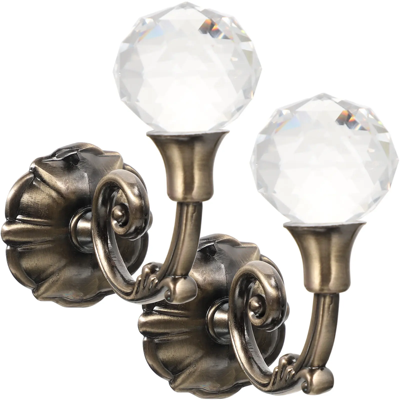 Pair Classic Vintage Curtain Wall Hooks Crystal Ball Drapery Hooks Brass for Hanging Curtains Clothes Holdbacks