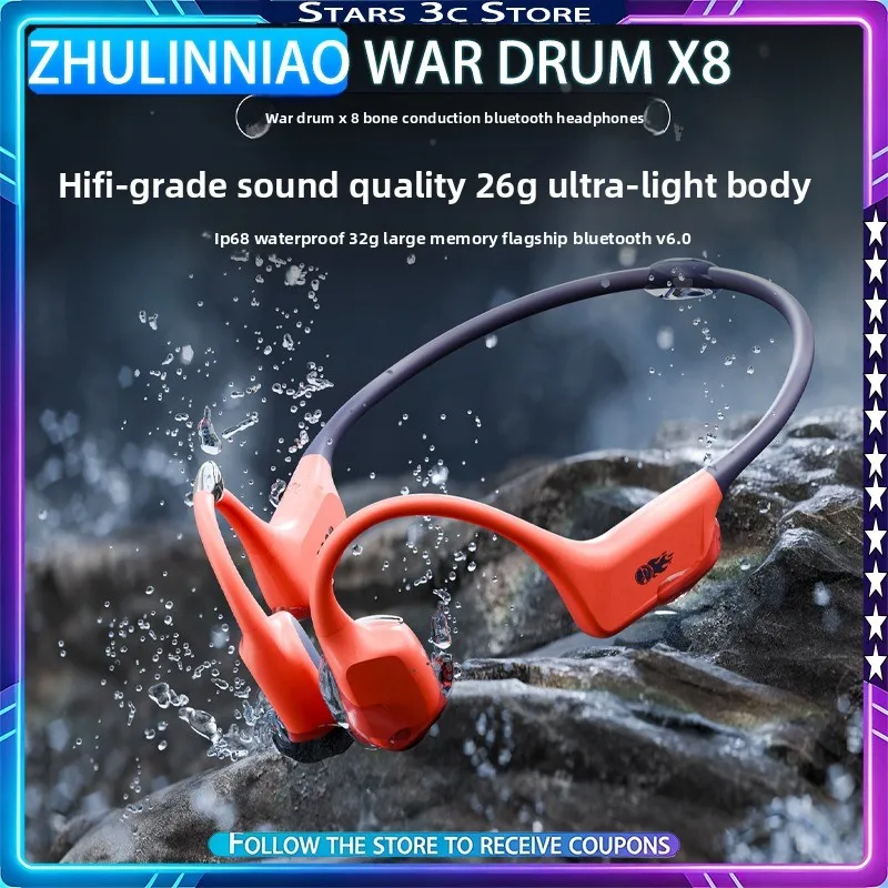 

Наушники Zhulinniao War Drum X8 с костной проводимостью, водонепроницаемые IP68, беспроводные Bluetooth, с длительным временем работы, для спорта