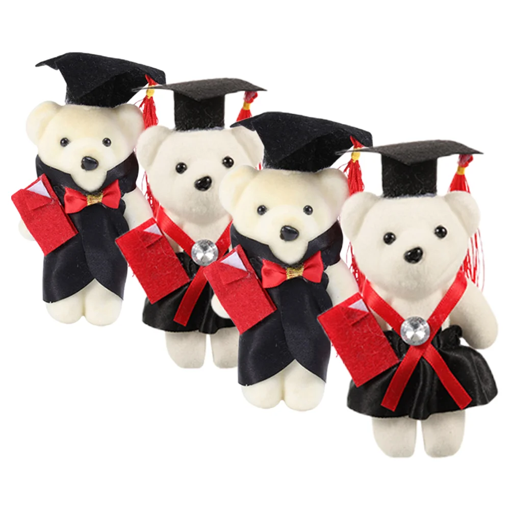 4 Pcs Graduation Bear Plush 12cm Doctor Bears for Bouquet Decorative Dolls Non Woven Foam Lightweight