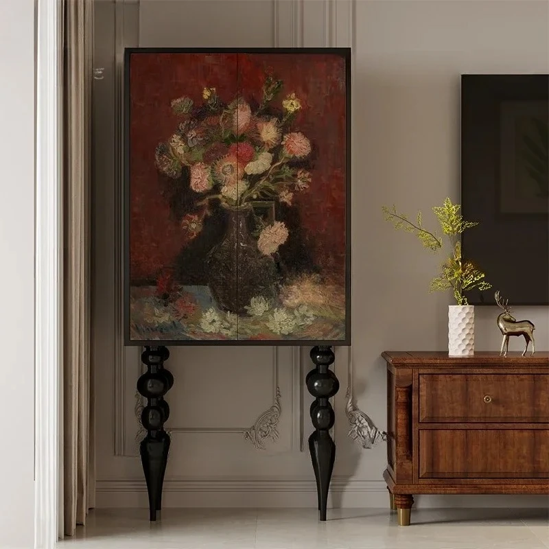 

Retro oil painting pure solid wood locker living room integrated free installation tall cabinet