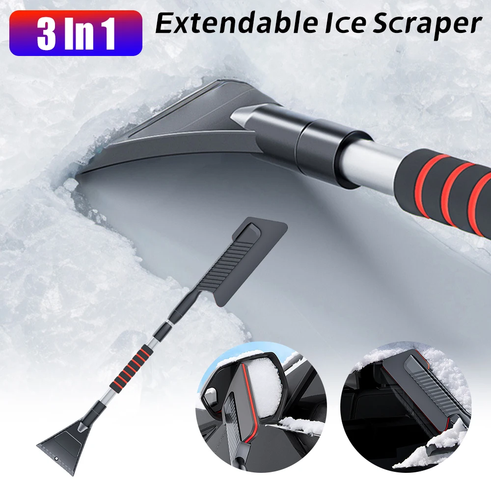 

3 в 1, выдвижная автомобильная лопата для снега, скребок для льда с пенопластовой ручкой, выдвижной снегоочиститель на лобовом стекле для автомобиля, автомобиля, снегоходов ﻿