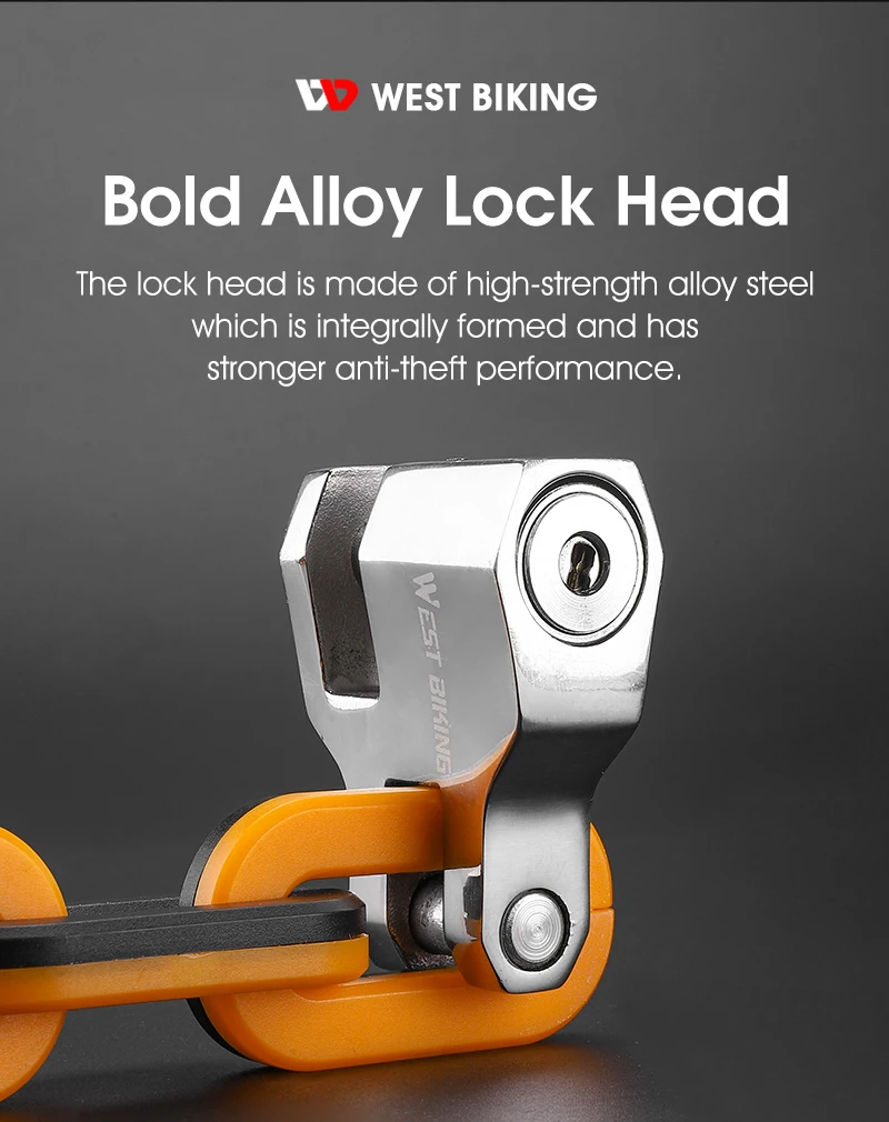 WEST BIKING Bicycle Lock MTB Road Bike Heavy Duty Safety Anti-Theft Chain Lock for Motorcycle Lengthen Thicken Chain Anti-Rust